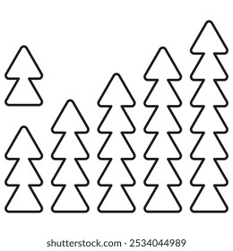 Stylized black triangular tree outlines arranged in a staggered pattern, suggesting a minimalist forest or landscape design.