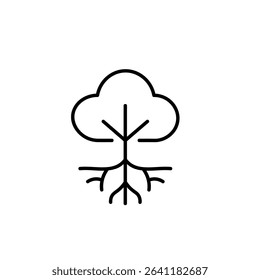 A stylized black vector icon of a tree with visible roots. The design represents grounding, personal development, resilience, and life balance. Ideal for concepts of mindfulness, eco-living, psycholo