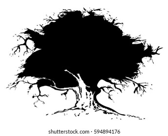 Stylized black vector tree illustration without background