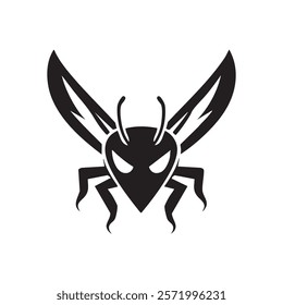 Stylized black wasp logo with aggressive features.