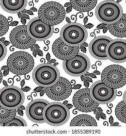 Stylized black and white asian floral design