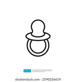 Stylized Black And White Baby Pacifier Icon On White Background With White Border And Shadow Effects Or Frame Style Illustration Graphic Design Minimalist Baby Pacifier Icon