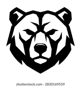 Stylized black and white bear head illustration in line art style