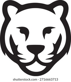 A face estilizada do grande gato preto e branco forma um gráfico vetorial arrojado e limpo perfeito para logotipos, ícones modernos ou qualquer design que precise de uma poderosa representação felina.