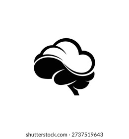 Stylized black and white brain icon resembling a cloud, symbolizing ideas, creativity, and the human mind. Perfect for concepts of innovation and thought.