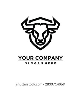 Stylized black and white bull head logo design for corporate branding