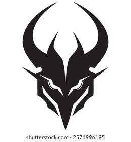 Stylized black and white bull skull logo with sharp horns and fierce expression.