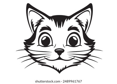 Stylized Black and White Cartoon Cat Face Design.eps