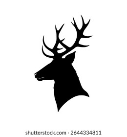 Stylized Black and White Deer Head Silhouette with Antlers—Minimalist Vector Illustration