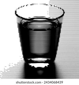 A stylized black and white digital image of a pint glass.