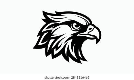 Stylized black and white eagle mascot logo. Bold bird of prey vector for sports or branding.