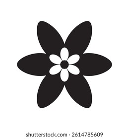 Stylized Black and White Flower Design Icon with Inner Petals for Graphic Art Creative Projects Editable Vector Illustration isolated on a white background