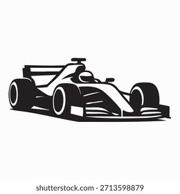 Ilustración estilizada del coche de carreras de la fórmula en blanco y negro