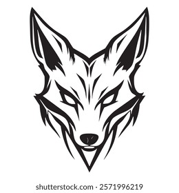 Stylized black and white fox illustration with intense features.