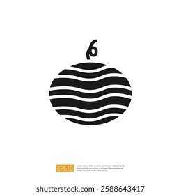 Stylized Black And White Fruit Icon With Wavy Patterns And Number Six