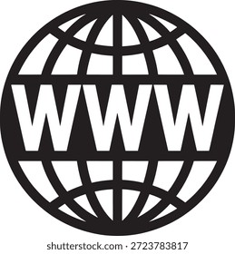 Stilisiertes schwarz-weißes Globus-Logo mit WWW-Buchstaben, die im Zentrum hervorgehoben dargestellt werden und die Internetpräsenz und globale Konnektivität symbolisieren.
