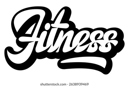 Stylized black and white graffiti-style typography of the word Fitness with bold outlines and dynamic script lettering.
