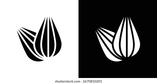 Stylized black and white graphic of an abstract flower or plant. Suitable for logo or design elements.