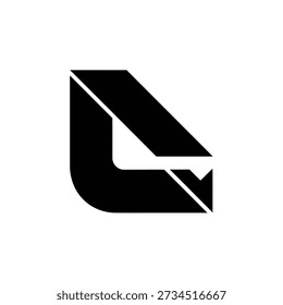 A stylized black and white graphic design element with sharp angles and lines