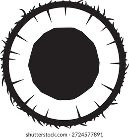 Un gráfico estilizado en blanco y negro que representa una corona de espinas