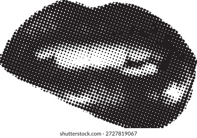 Stylized black and white halftone graphic depicting sensuous full lips symbolizing fashion beauty and pop art design elements