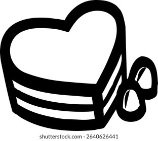 Stylized black and white heart-shaped gift box tied with a ribbon, used as icon or graphic for love, romance, gifting, or celebration themes.