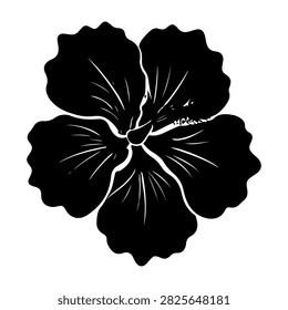 Stylized black and white hibiscus flower illustration suitable for botanical, floral, or decorative design projects.