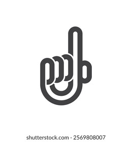 A stylized black and white icon of a hand with the index finger pointing upwards