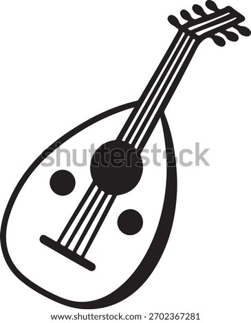 Stylized black and white icon of an oud, a traditional middle eastern stringed musical instrument, isolated on a clean white background for design isolated on white background, Vector, illustration