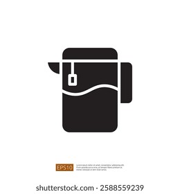 Stylized Black and White Icon Representing a Coffee Pot with Tea Bag in Modern Minimalist Design