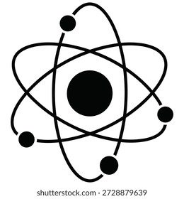 Stylized black and white icon representing an atom with orbiting electrons.