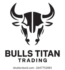 a stylized black and white illustration of a bull head logo, with the words bulls titan trading underneath the graphic image of the bull.