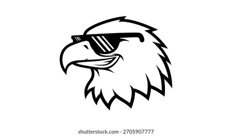 Una ilustración estilizada en blanco y negro de la cabeza de un águila con gafas de sol.
