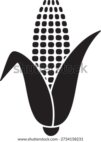 Stylized black and white illustration of a single ear of corn graphic. Vector Black silhouettes. with white background
