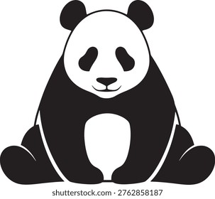 Stylized black and white illustration of a sitting panda bear