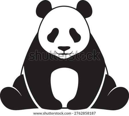 Stylized black and white illustration of a sitting panda bear