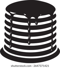 Stylized black and white illustration of a stack of pancakes with dripping syrup