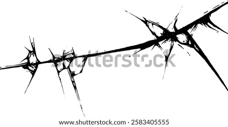 A stylized black and white illustration of a thorny branch with sharp spikes protruding from it, creating a dramatic and edgy appearance.