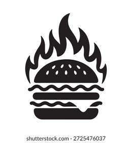 Una Imagen estilizada en blanco y negro de una hamburguesa envuelta en llamas