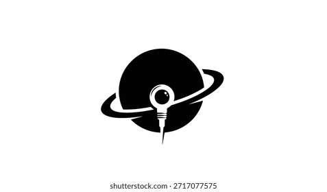 Uma imagem em preto e branco estilizada apresentando um planeta com um sistema de anéis e uma sonda, simbolizando a exploração espacial, a tecnologia e a descoberta científica.