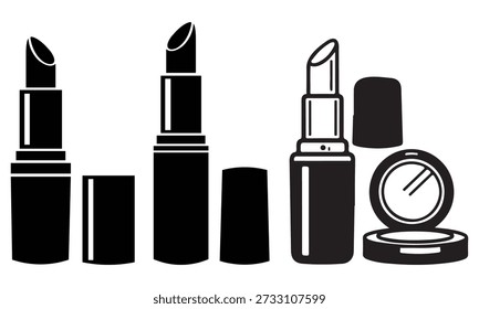 Stylized black and white image of an open lipstick tube with cap lying next to it, clean design for beauty products