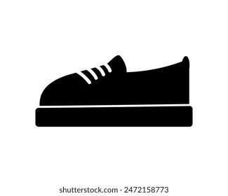 Stylized black and white lace up sneaker in minimalistic style Logo, icon, promo, tag design concept