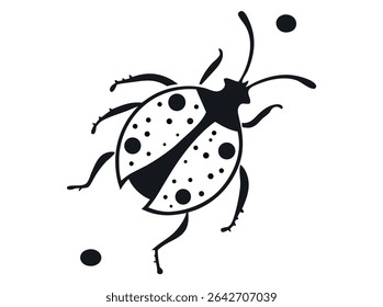 Stylized Black and White Ladybird Illustration, simple, graphic illustration of a ladybird, in black and white, with patterned dots, ladybug, ladybird, insect, bug, animal, nature, cartoon, children.