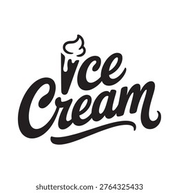 Stylized black and white lettering spells out ice cream with a swirl