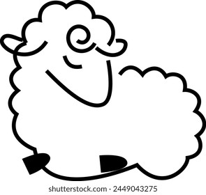 stylized black and white linear drawing of a sheep, vector