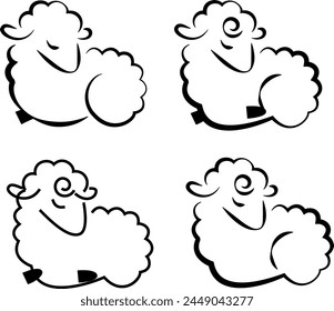 stylized black and white linear drawing of a sheep, vector
