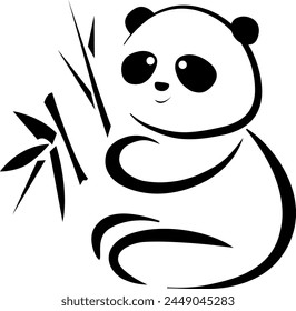 stylized black and white linear drawing of a panda, vector