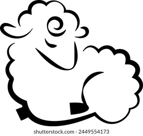 stylized black and white linear drawing of a sheep, vector