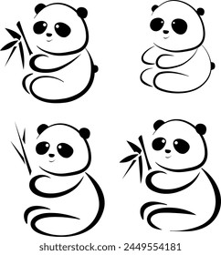 dibujo lineal en blanco y negro estilizado de un panda, Vector