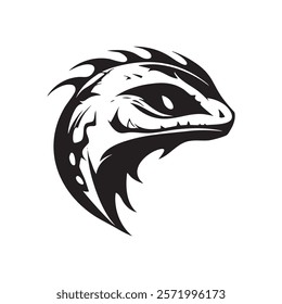 Stylized black and white lizard logo illustration.